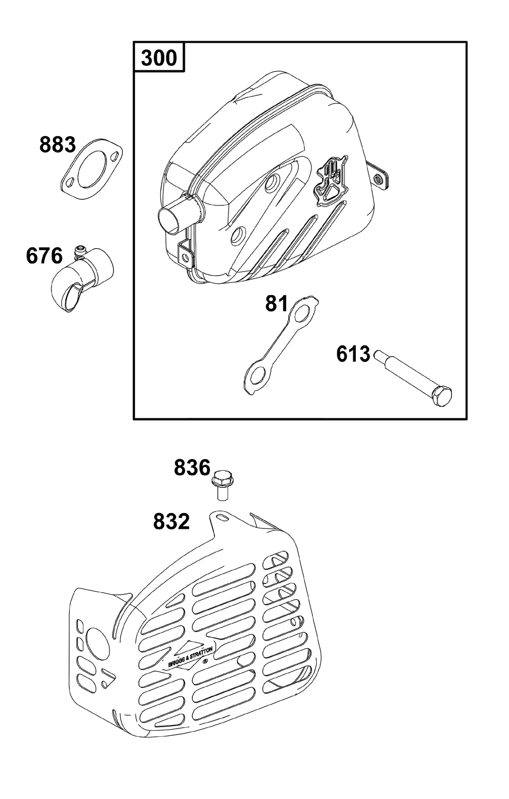 Exhaust Group Diagram and Parts List for 100802-0027-H5 100000 - 19Z999 Briggs and Stratton Engine
